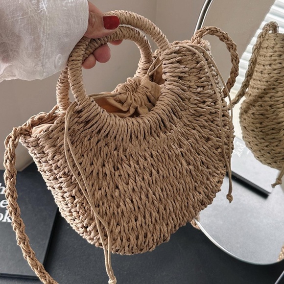 Boho Straw Top Handle Woven Handbag - Picture 6 of 10